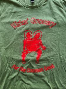 Kirks' Grocery Unisex T-Shirt | Two Headed Doll (Red on Green)