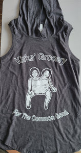 Kirks' Grocery Sleeveless Hoodie |Two Headed Doll (White on Grey)