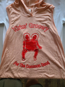 Kirks' Grocery Sleeveless Hoodie |Two Headed Doll (Red on Peach)