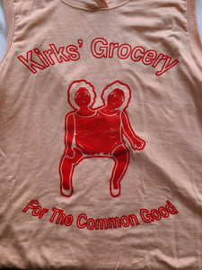 Kirks' Grocery Sleeveless Hoodie |Two Headed Doll (Red on Peach)