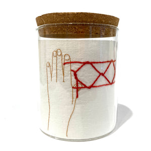 Maggy Rozycki Hiltner | Embroideries in Jars (Cat’s Cradle: Jacob’s Ladder)