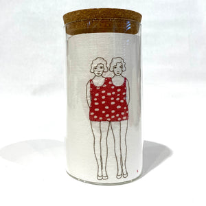 Maggy Rozycki Hiltner | Embroideries in Jars (The Twins in Their Swim Costume)