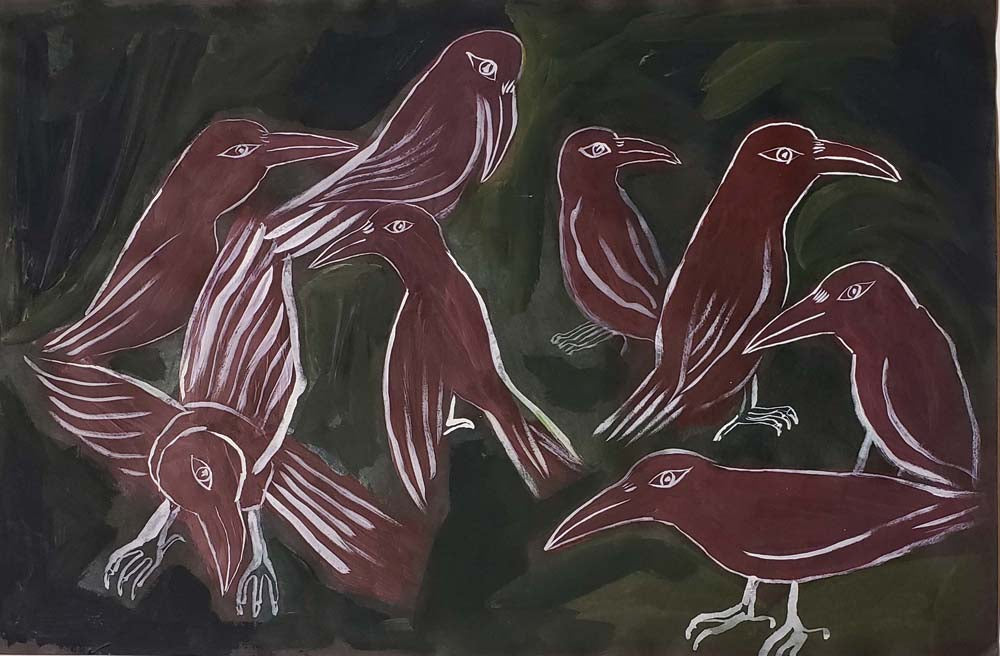 Arrington de Dionyso Painting | Red Crows (acrylic ink)