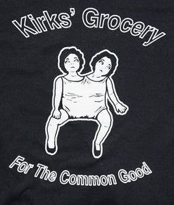 Kirks' Grocery Unisex T-Shirt | Two Headed Doll (White on Black)