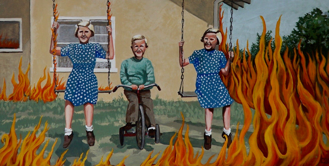 Marla Goodman Painting | Swing Set Fire (acrylic on wood)