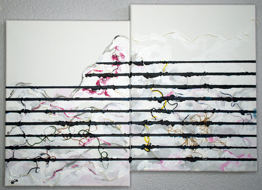 Mary Serbe Painting | Antarctic Rivulet (acrylic and thread on canvas)
