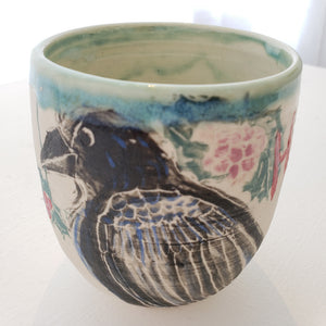 Sandy Dvarishkis Porcelain Clay Mug | Hark Bird Tea Mug  (porcelain clay mason stains and glazes)