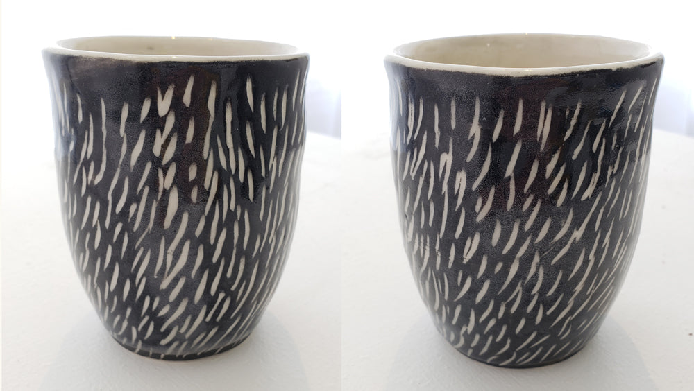 Sandy Dvarishkis Porcelain Clay Mug | Sgraffito Mug  (porcelain clay mason stains and glazes)