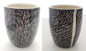 Sandy Dvarishkis Porcelain Clay Mug | Sgraffito Mug  (porcelain clay mason stains and glazes)