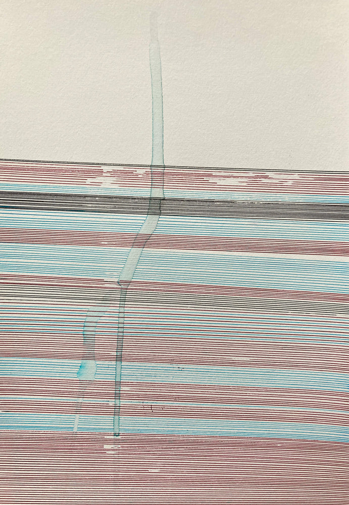 Shane de Leon Drawing | Lines (Aqua Blue) (uniball on watercolor paper)