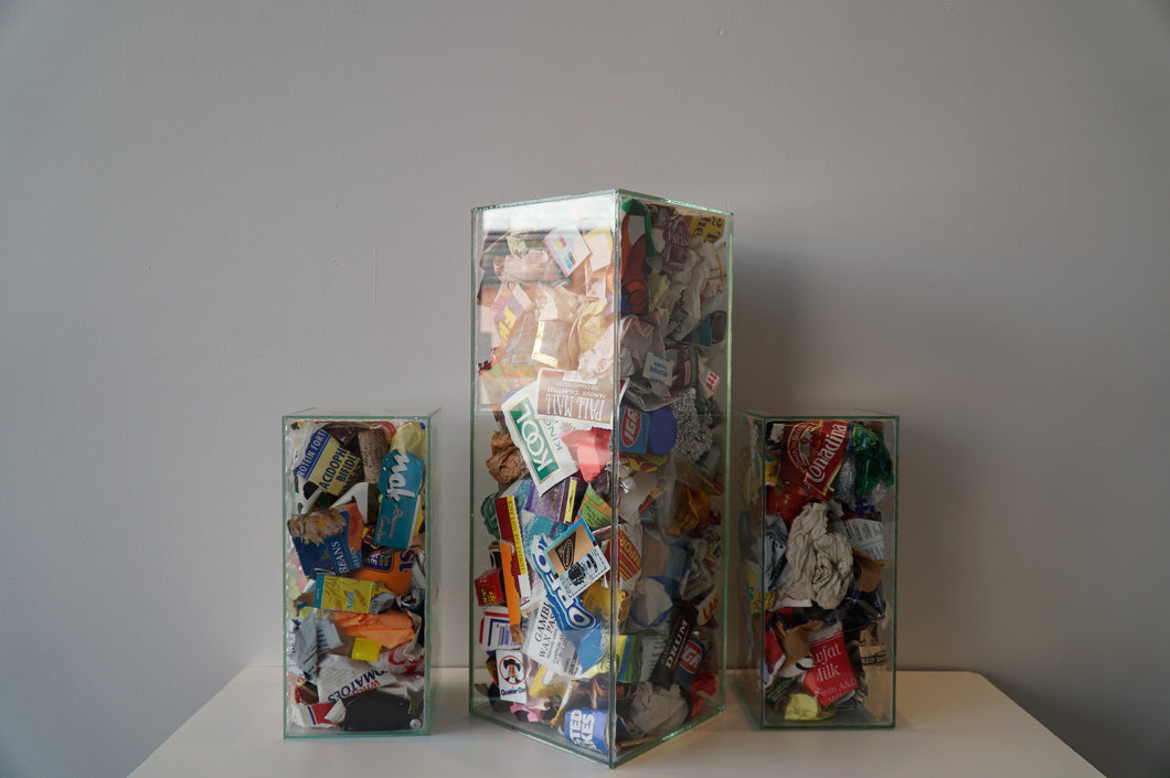 Terry Karson Sculpture | Half Nelson (post consumer waste under glass)
